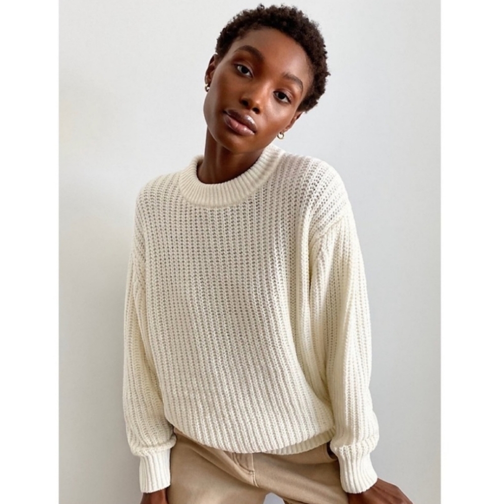 Wilfred Cream Crewneck Ribbed Sweater